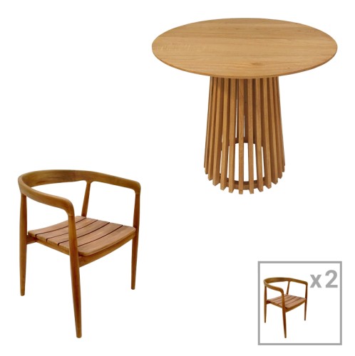 Τραπεζαρία 3τεμ Noody-Kenda I pakoworld teak ξύλο σε φυσική απόχρωση Φ80x75