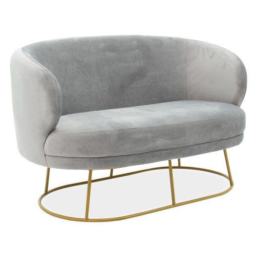 Καναπές 2θέσιος Rony pakoworld βελούδο γκρι-χρυσό 132x82x83εκ