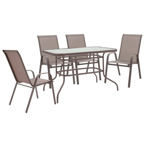 Τραπεζαρία Valor-Calan σετ 5τεμ pakoworld μέταλλο-textilene καφέ 110x60x70εκ