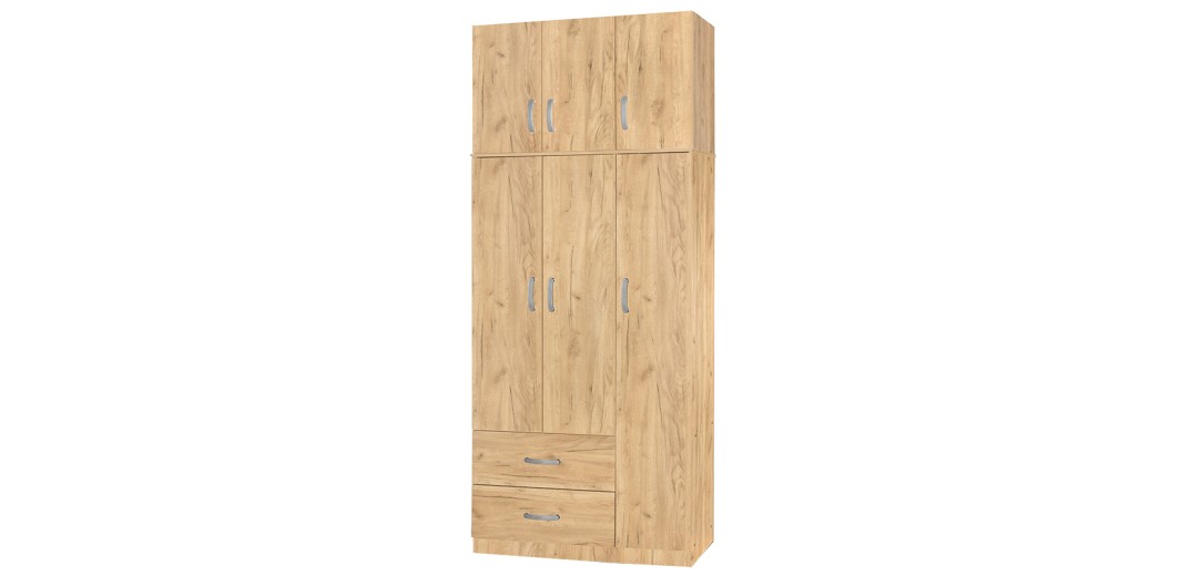 Ντουλάπα τρίφυλλη και πατάρι Zelia pakoworld φυσικό 90x42x240εκ.