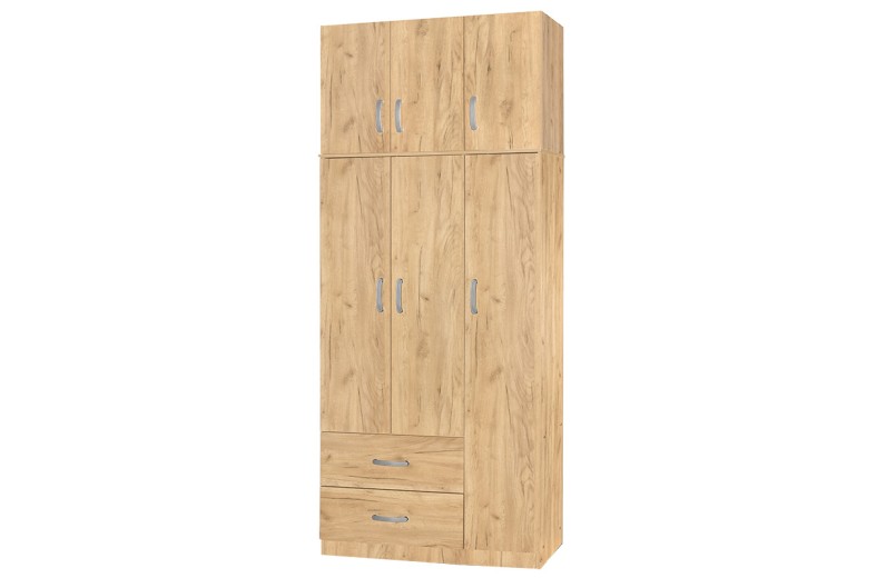Ντουλάπα τρίφυλλη και πατάρι Zelia pakoworld φυσικό 90x42x240εκ.