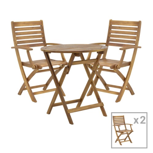 Τραπεζαρία Gorpo-Carpuva pakoworld σετ 3τεμ πτυσσόμενο φυσικό μασίφ ξύλο ακακίας Φ70x74εκ