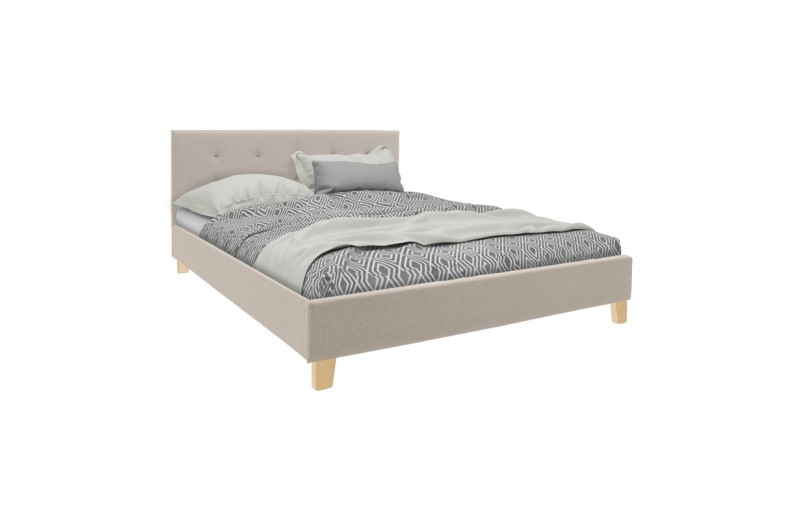 Κρεβάτι Mago pakoworld ύφασμα σε εκρού απόχρωση με φυσικό ξύλινο πόδι 140x200εκ