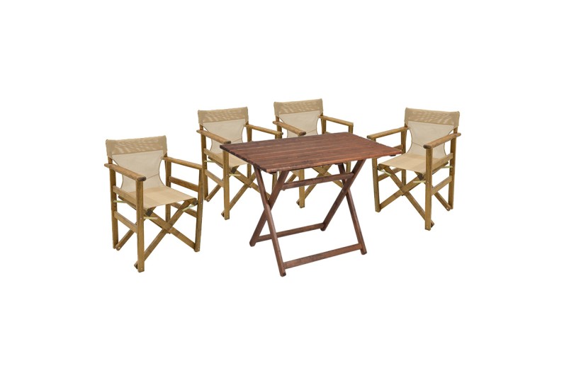 Tραπεζαρία Retto σετ 5τμχ μασίφ ξύλο οξιάς καρυδί-πανί μπεζ 100x60x71εκ