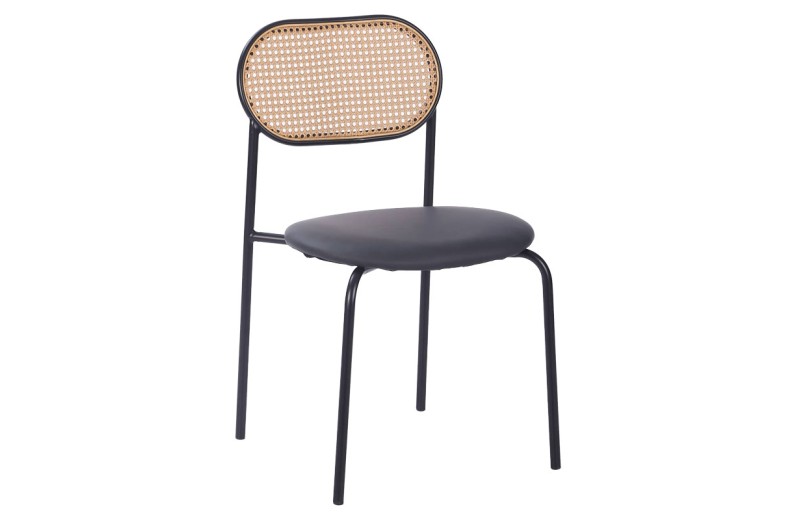 Καρέκλα James pakoworld στοιβαζόμενη pe rattan μπεζ-pu μαύρο-μέταλλο φυσικό