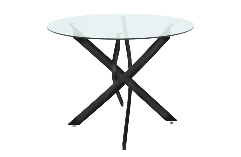 Τραπέζι Antoro pakoworld γυαλί και μεταλλικά πόδια σε μαύρη απόχρωση Φ80x75εκ
