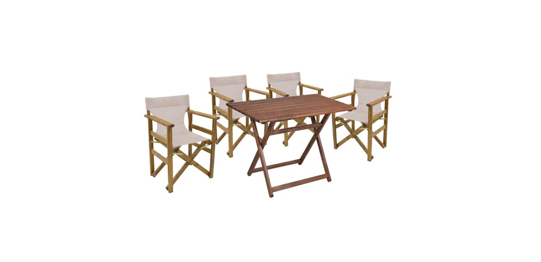 Tραπεζαρία Retto σετ 5τμχ μασίφ ξύλο οξιάς καρυδί-πανί-μπεζ γκρι 80x60x72εκ