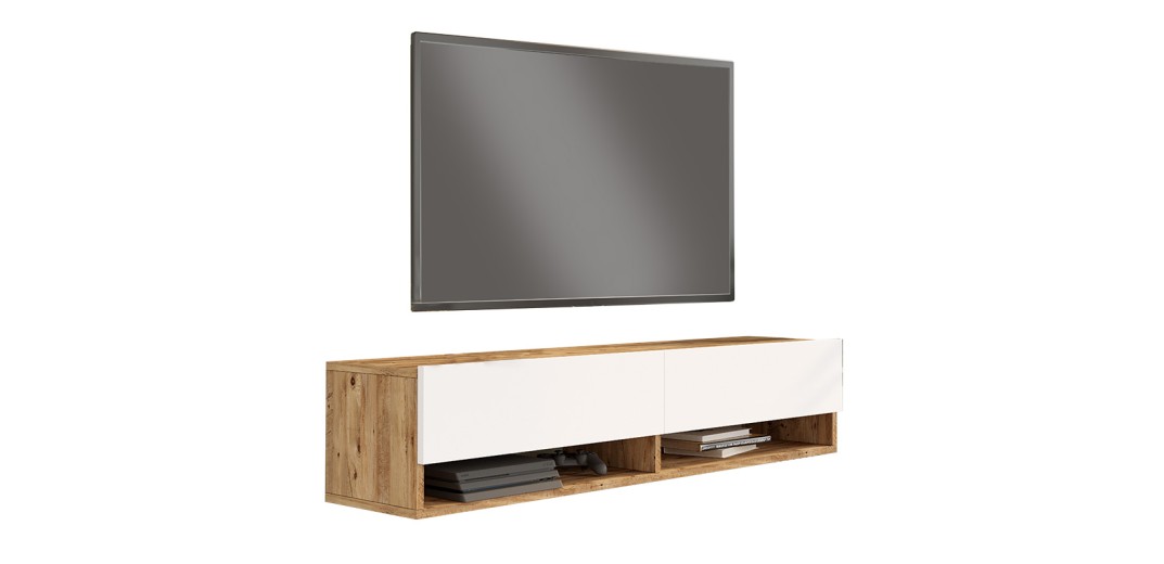 Έπιπλο τηλεόρασης επιτοίχιο Roscoe pakoworld λευκό-sonoma 140x31.6x29.6εκ