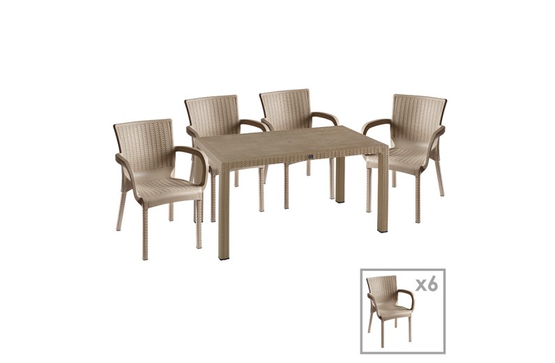 Τραπεζαρία Explore-Festive pakoworld σετ 7τεμ PP cappuccino 150x90x73,5εκ.