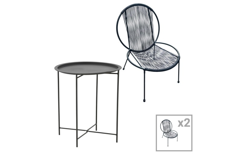 Σαλόνι Dapper-Caius pakoworld σετ 3τεμ μαύρο μέταλλο-μαύρο pe Φ46x52εκ