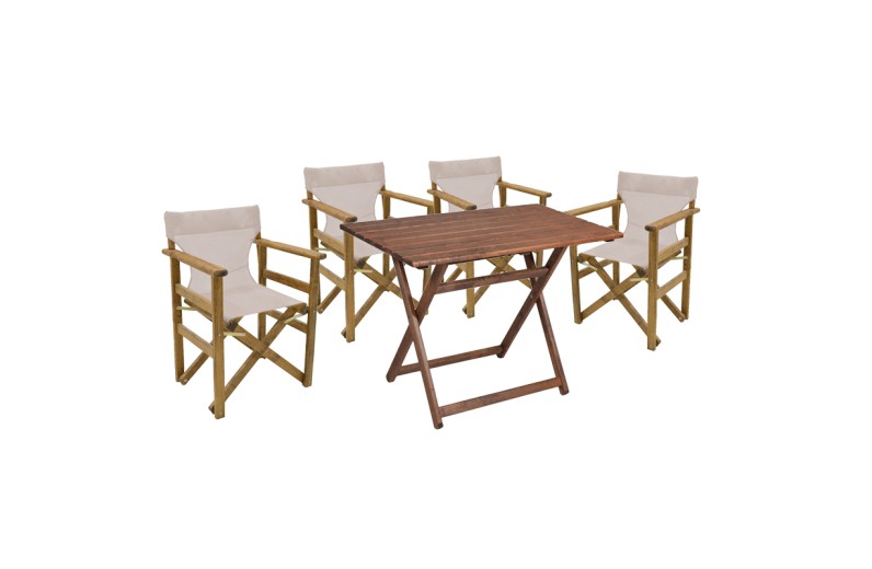 Tραπεζαρία Retto σετ 5τμχ μασίφ ξύλο οξιάς καρυδί πανί-μπεζ γκρι 100x60x71εκ