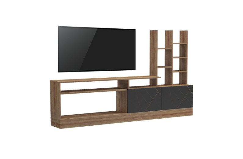 Σύνθετο σαλονιού Seruno pakoworld  oak - μαύρο μαρμάρου 170x25x100εκ