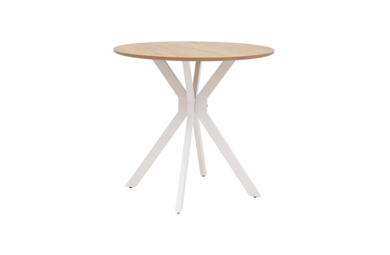 Τραπέζι Xuson pakoworld φυσικό mdf-πόδι λευκό μέταλλο Φ80x75εκ