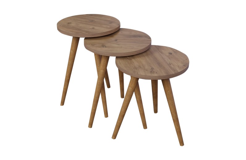 Βοηθητικά τραπέζια Perjene pakoworld σετ 3τεμ μελαμίνη και ξύλο σε φυσική απόχρωση