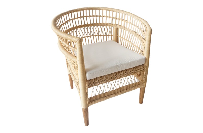 Πολυθρόνα Necorian paakoworld teak ξύλο με pe rattan σε φυσική απόχρωση και λευκό μαξιλάρι 80x70x87εκ
