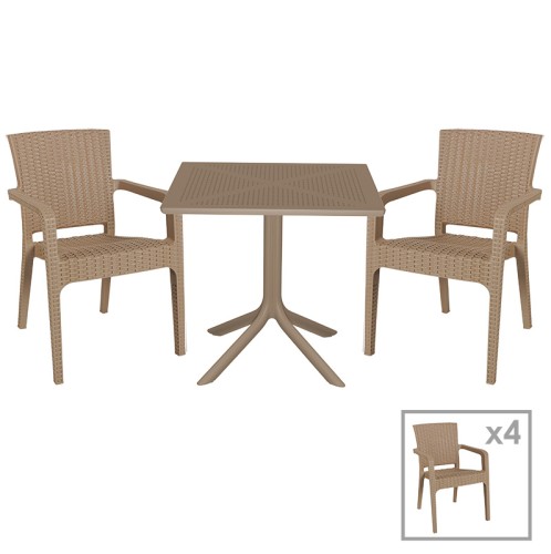 Τραπεζαρία Icon-Halcyon pakoworld σετ 5τεμ PP σε cappuccino απόχρωση