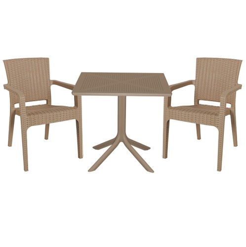 Τραπεζαρία Icoan-Halcyon pakoworld σετ 3τεμ PP σε cappuccino απόχρωση