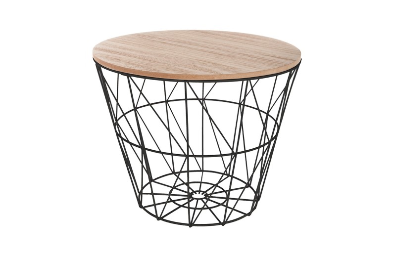 Βοηθητικό τραπέζι σαλονιού Jacot pakoworld oak-μαύρο Φ38x30,5εκ