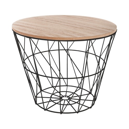 Βοηθητικό τραπέζι σαλονιού Jacot pakoworld oak-μαύρο Φ38x30,5εκ