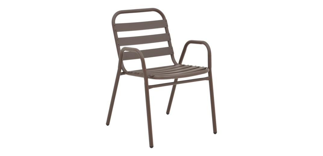 Πολυθρόνα Sussie pakoworld στοιβαζόμενη καφέ μέταλλο με φέτες αλουμινίου 45x62x76εκ