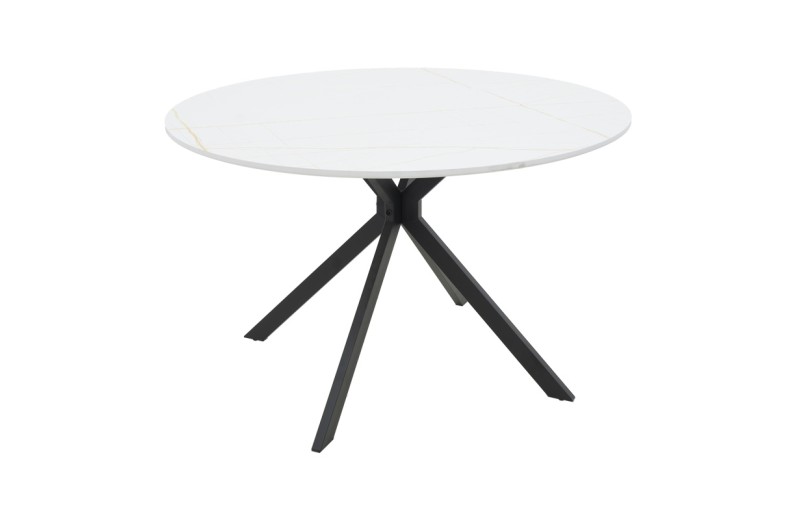 Τραπέζι Xuson pakoworld mdf σε λευκό όψης μαρμάρου με πόδι μαύρο μέταλλο Φ120x75εκ