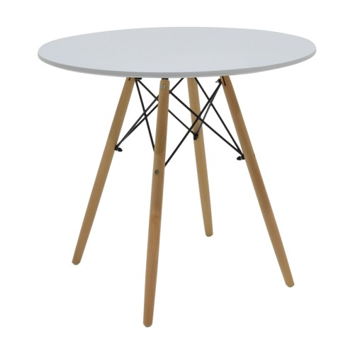 Τραπέζι Julita pakoworld MDF λευκό-πόδια σε φυσική απόχρωση Φ80x73εκ