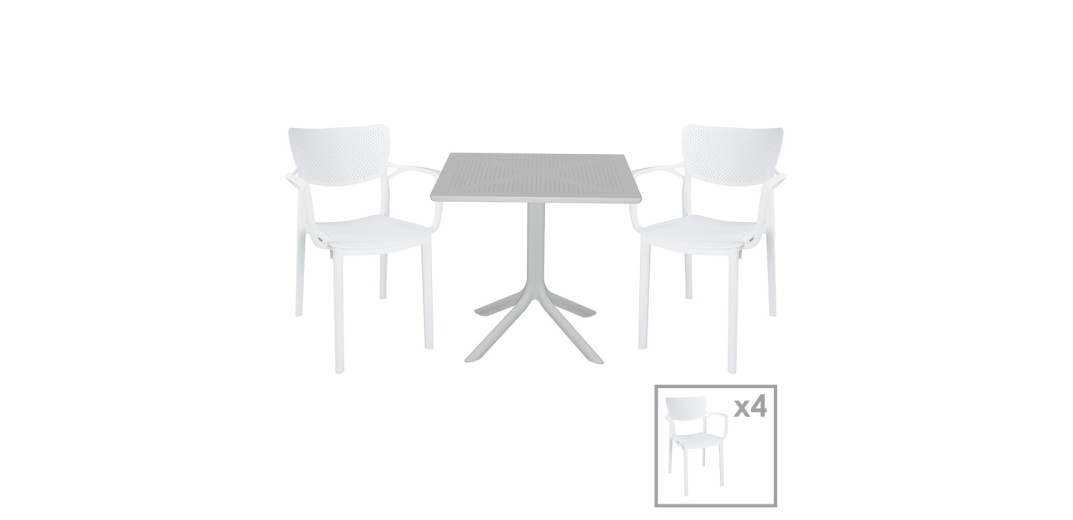 Τραπεζαρία Icon-Fontline pakoworld σετ 5τεμ PP σε λευκή απόχρωση