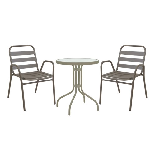 Τραπεζαρία Watson-Sussie pakoworld σετ 3τεμ μέταλλο σαμπανιζέ-γυαλί Φ60x70εκ