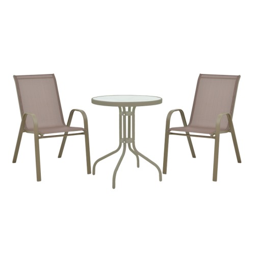 Τραπεζαρία Calan-Watson pakoworld σετ 3τεμ μέταλλο σαμπανιζέ-γυαλί Φ60x70εκ