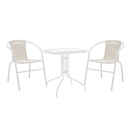 Τραπεζαρία Watson-Obbi pakoworld σετ 3τεμ μέταλλο λευκό- γυαλί 70x70x70εκ