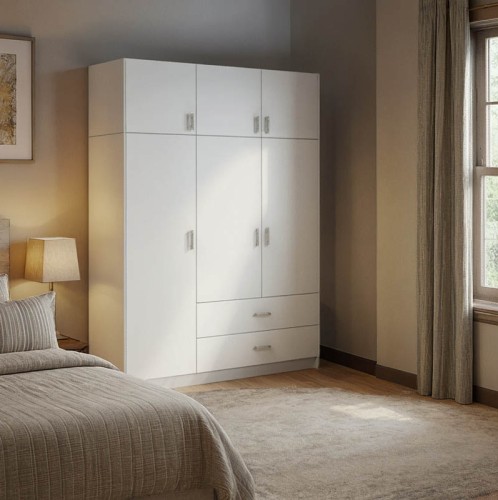 Ντουλάπα τρίφυλλη Royal pakoworld με συρτάρια και πατάρι λευκό 150x58x230εκ