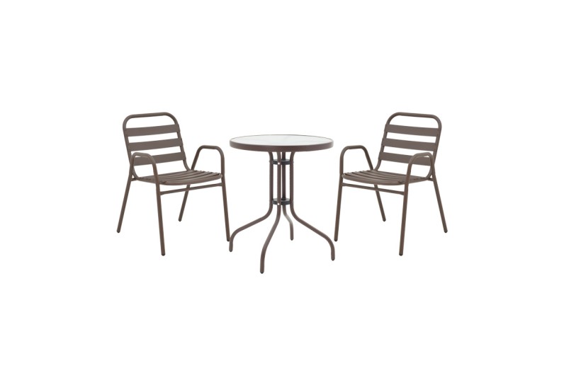 Τραπεζαρία Watson-Sussie pakoworld σετ 3τεμ μέταλλο καφέ-γυαλί Φ60x70εκ