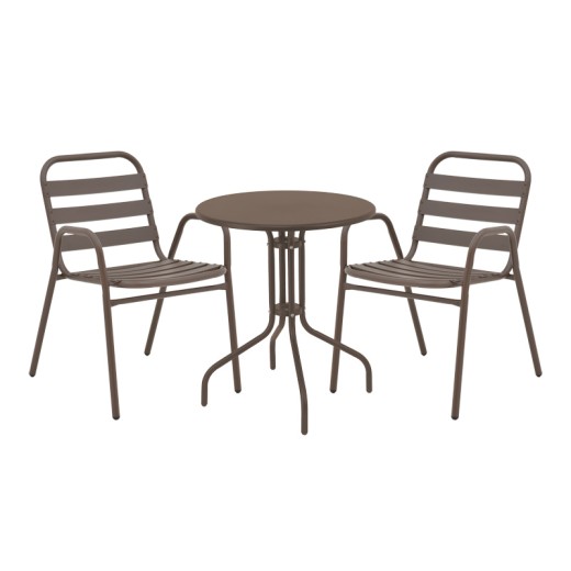 Τραπεζαρία Vergo-Sussie pakoworld σετ 3 τεμ καφέ μέταλλο Φ60x70εκ