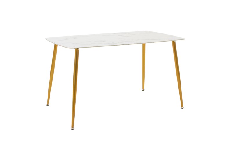 Τραπέζι Paris pakoworld οβάλ γυαλί 8mm λευκό μαρμάρου-χρυσό 150x80x75εκ