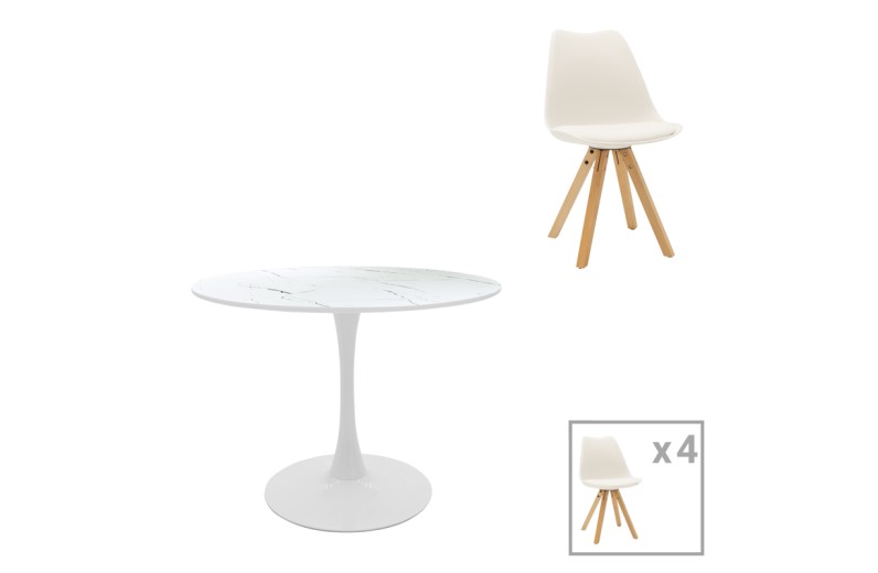 Τραπεζαρία Balou-Caron σετ 5τεμ pakoworld MDF και pp σε λευκή-φυσική απόχρωση Φ120x73εκ