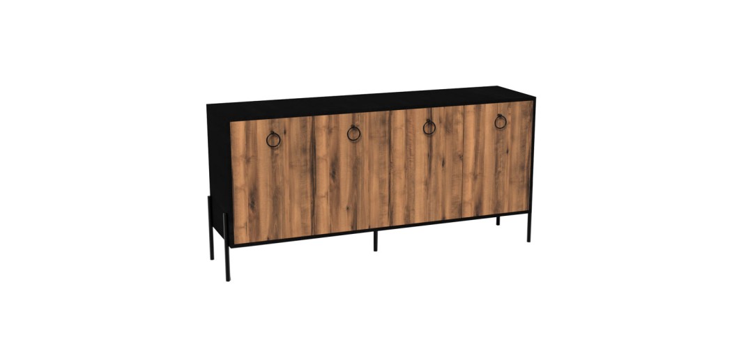 Μπουφές Twely pakoworld μελαμίνης καρυδί-μαύρο 160x40,5x79εκ