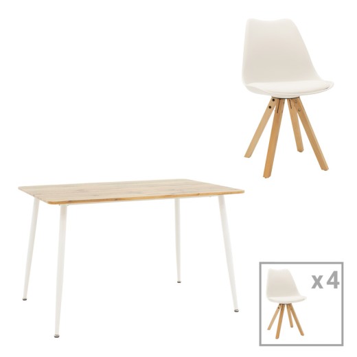 Τραπεζαρία Cuba-Caron pakoworld σετ 5τεμ sonoma-λευκό 120x80x75εκ