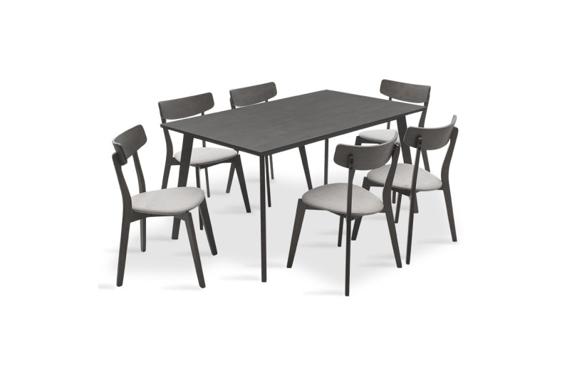 Tραπεζαρία Benson - Toto pakoworld σετ 7τμχ rustic grey - ύφασμα γκρι 150x90x75εκ