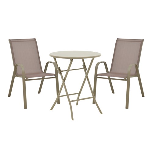 Τραπεζαρία Albero-Calan pakoworld 3τεμ μέταλλο σε σαμπανιζέ απόχρωση Φ60x70εκ