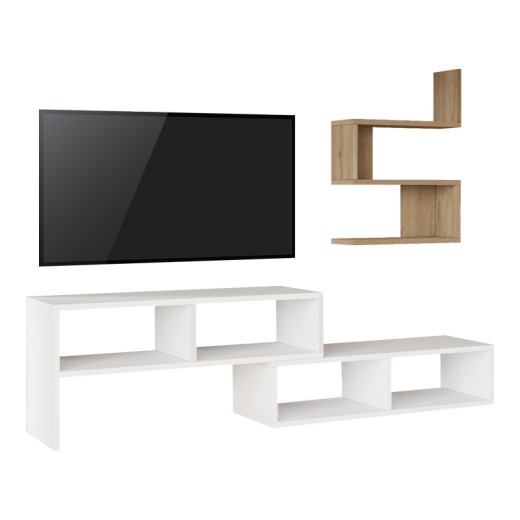 Σύνθετο σαλονιού Kakomo pakoworld σε λευκή-φυσική απόχρωση 170x29.5x43εκ