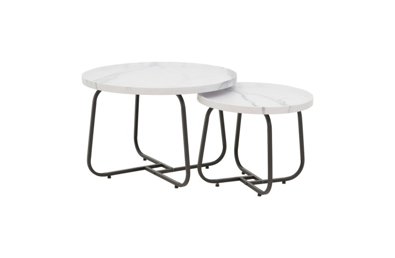 Tραπέζια σαλονιού Crismory pakoworld σετ 2τεμ MDF σε απόχρωση λευκό μαρμάρου και μαύρα μεταλλικά πόδια