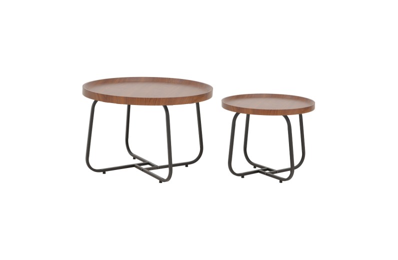 Tραπέζια σαλονιού Crismory pakoworld σετ 2τεμ MDF σε καφέ απόχρωση και μαύρα μεταλλικά πόδια