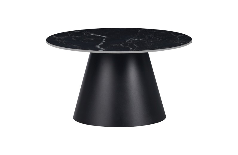 Τραπέζι σαλονιού Fabrin Inart μαύρο μαρμάρου sintered stone-μαύρο μέταλλο Φ70x40εκ