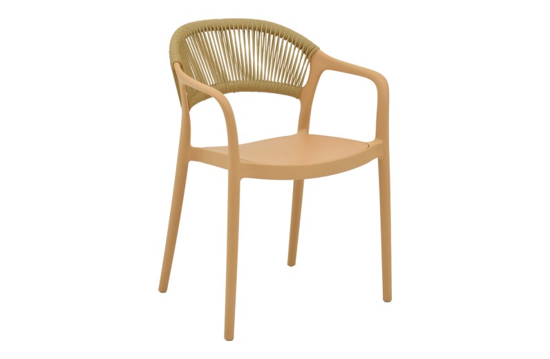 Πολυθρόνα Ankara pakoworld στοιβαζόμενη pp cappuccino απόχρωση με μπεζ rattan 57x48x80εκ