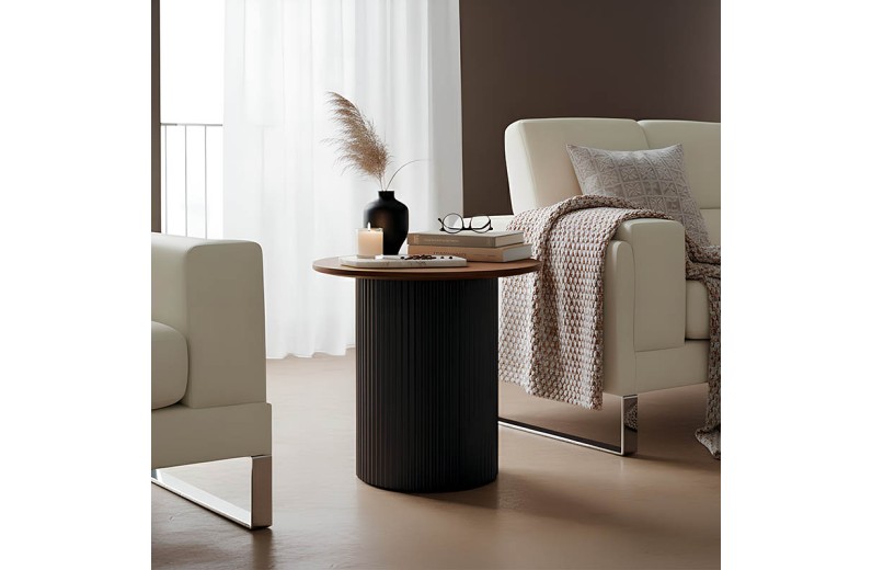 Βοηθητικό τραπέζι Dovel pakoworld mdf σε καρυδί-μαύρη απόχρωση Φ50x45εκ