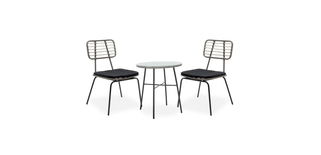 Τραπεζαρία Gaus-Naoki σετ 3τεμ pakoworld μέταλλο μαύρο pe γκρι.