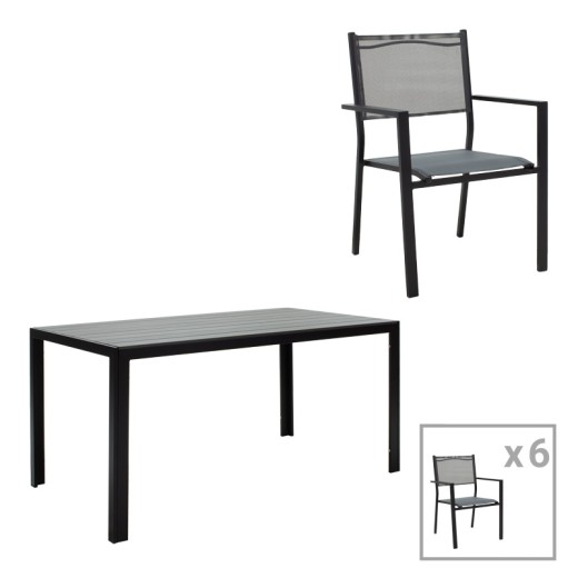 Τραπεζαρία κήπου Nares-Moly σετ 7τεμ pakoworld αλουμίνιο ανθρακί--textilene γκρι