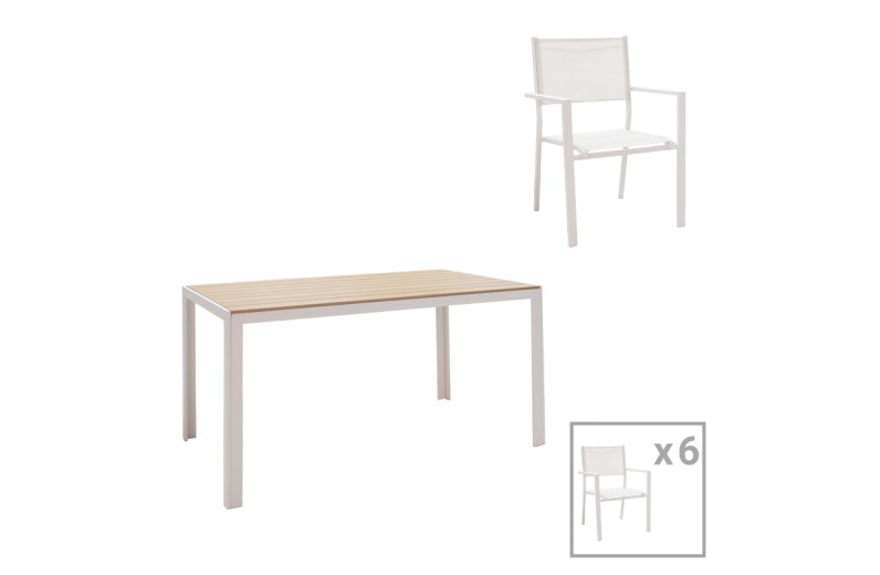 Τραπεζαρία Zacreta-Nares σετ 7τεμ pakoworld αλουμίνιο-textilene σε λευκή απόχρωση