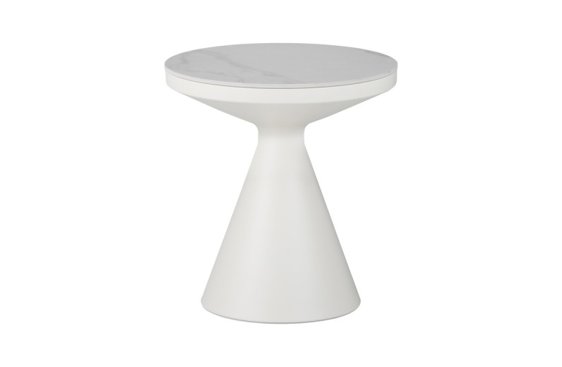 Βοηθητικό τραπέζι Coozlin Inart sintered stone σε απόχρωση λευκό μαρμάρου με λευκό μέταλλο Φ50x50εκ