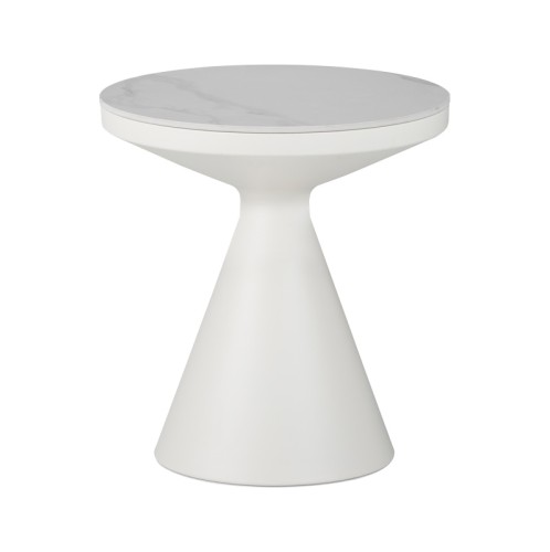Βοηθητικό τραπέζι Coozlin Inart sintered stone σε απόχρωση λευκό μαρμάρου με λευκό μέταλλο Φ50x50εκ